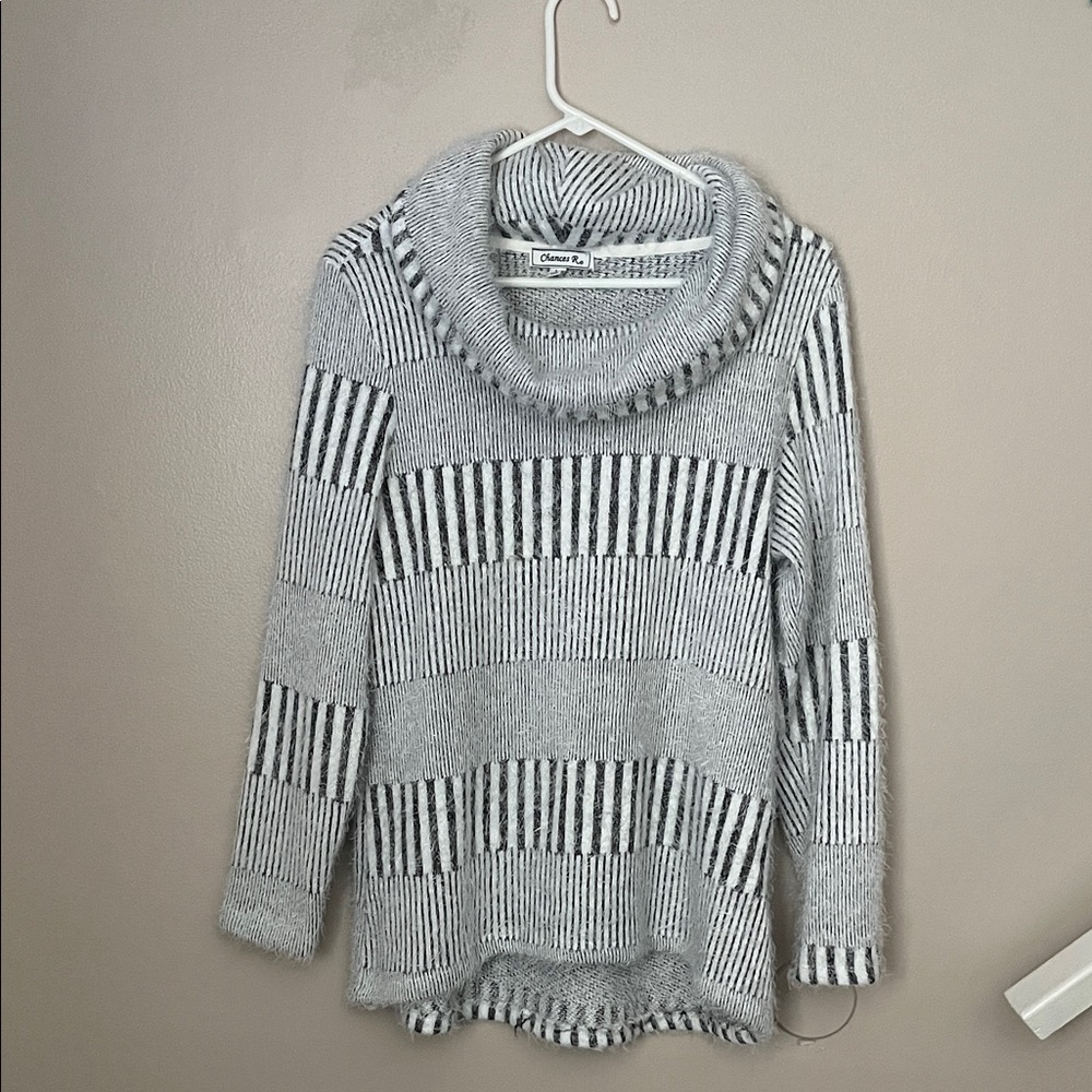 Cozy Gray Striped Cowl Neck Sweater